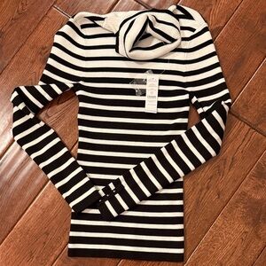 White House Black Market Black and White Striped Turtleneck Sweater